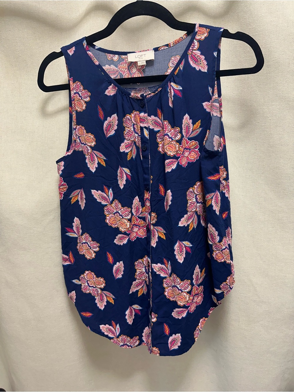 LOFT Navy Floral Tie-Front Sleeveless Top